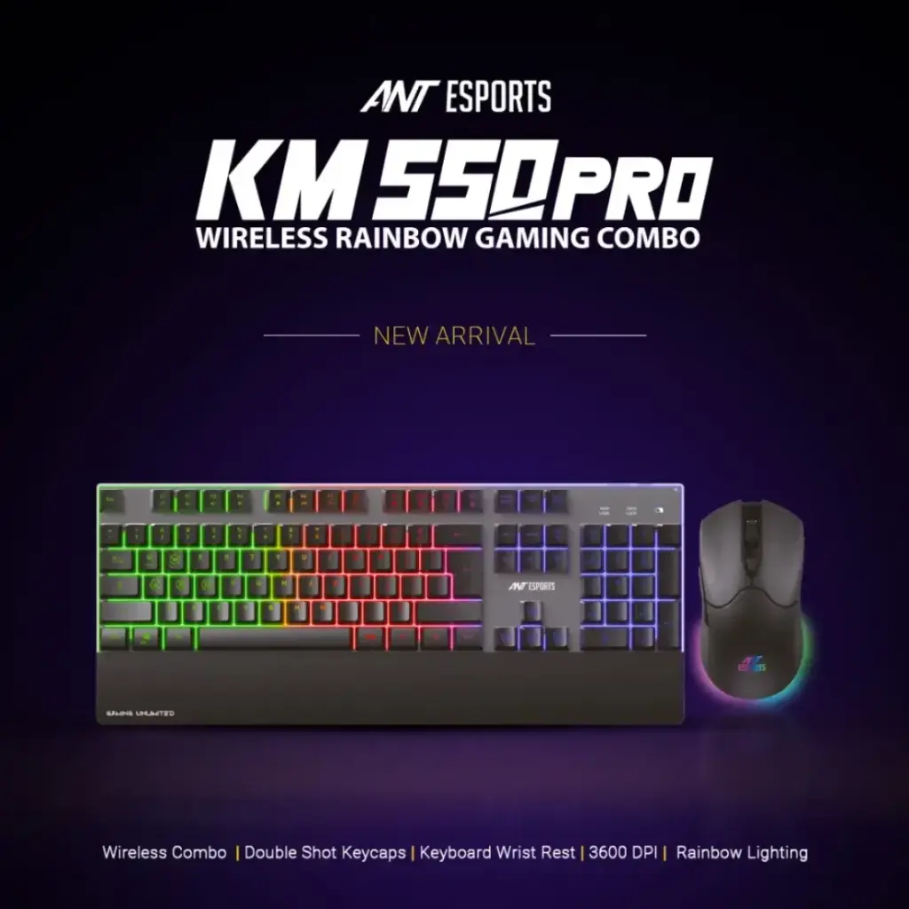 Ant Esports Wireless Gaming Keyboard Mouse Combo KM550 Pro Rainbow LED