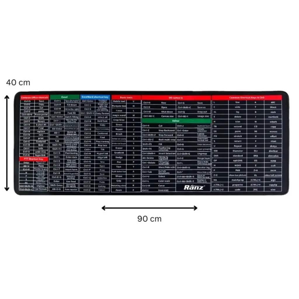 Ranz Mouse Pad 35 x 16 Inch Shortcut Key