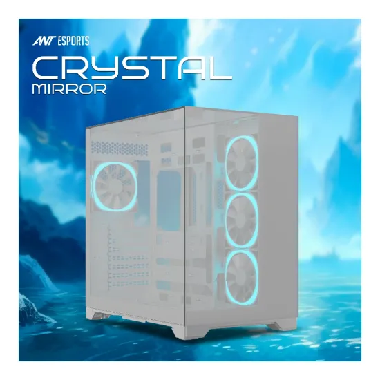 Ant Esports Gaming Cabinet Crystal Mirror White