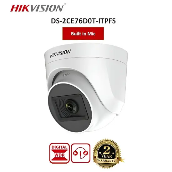 Hikvision 2MP Regular HD Dome Camera 2.8mm With Audio (DS-2CE76D0T-ITPFS)